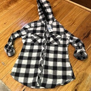 New with Tags Just Polly Flannel button down with hood (black and white plaid)